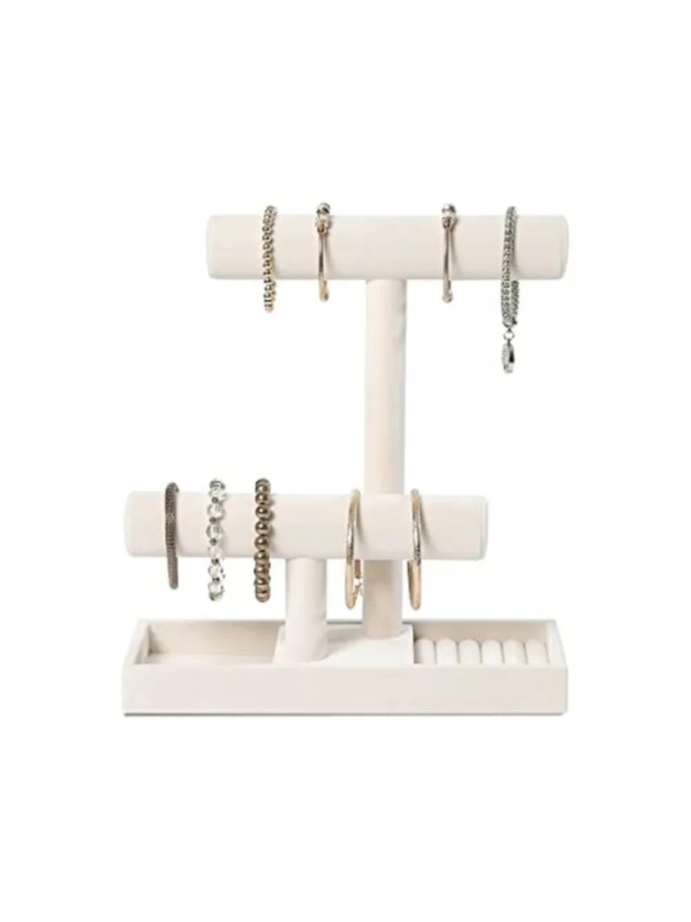 2 Tier Jewelry Holder,Necklace Bracelet Organizer Stand (Beige) | with earring